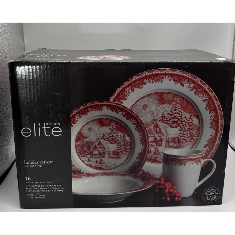 Gibson Winter Cottage 16 Piece Dinnerware Brand New
